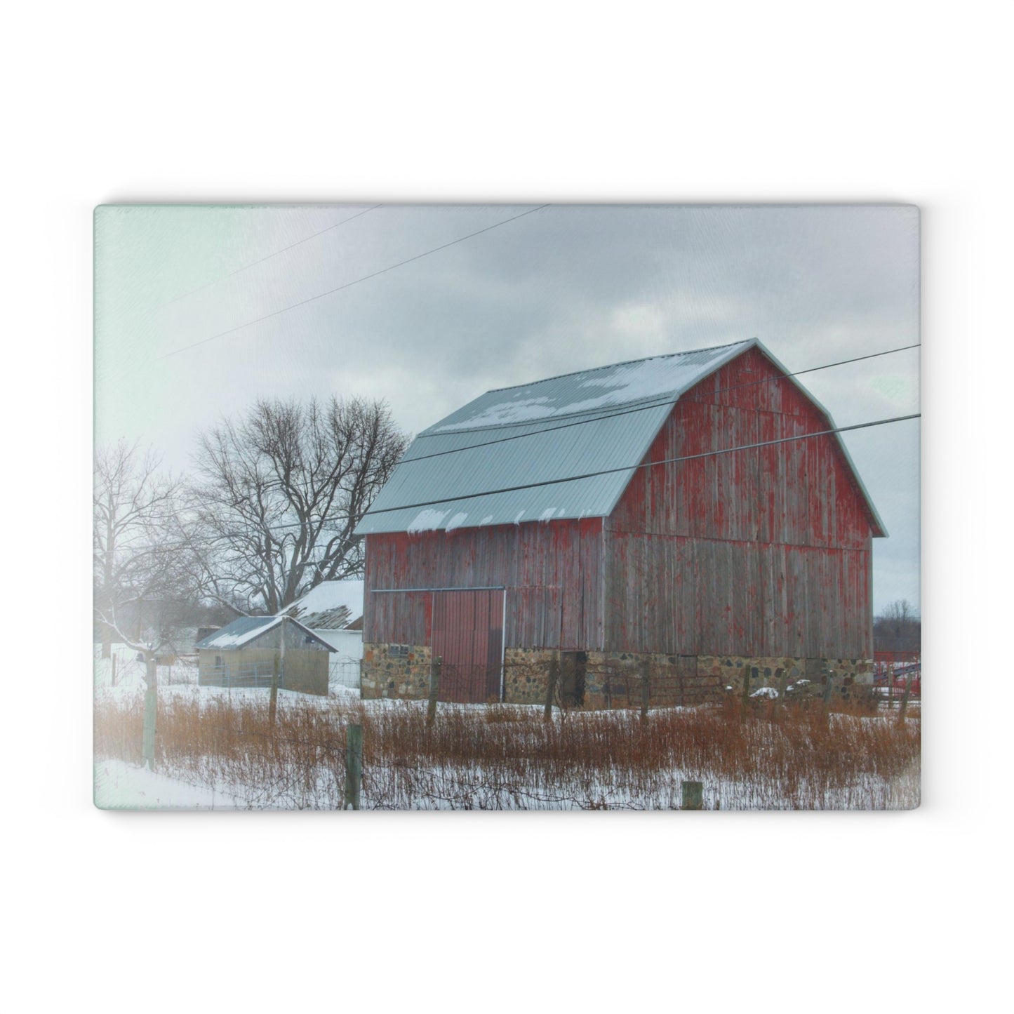 U R There Photography Lake Pleasant Stone Red and Little Grey Rustic Farmhouse Tempered-Glass Cutting Board