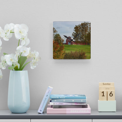 U R There Photography Maple Leaf Road Red Rustic Farmhouse Acrylic Analog Wall Clock