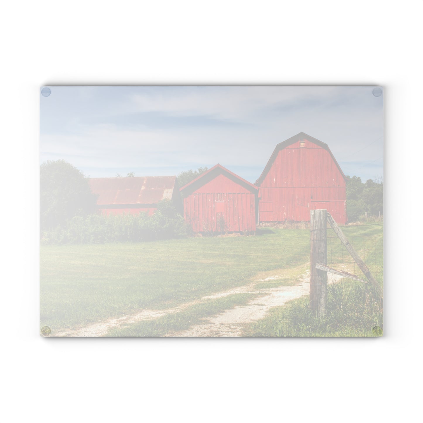 U R There Photography South Oak Road Reds I Rustic Farmhouse Tempered-Glass Cutting Board