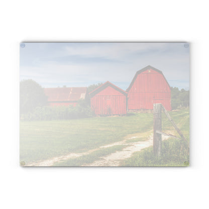 U R There Photography South Oak Road Reds I Rustic Farmhouse Tempered-Glass Cutting Board