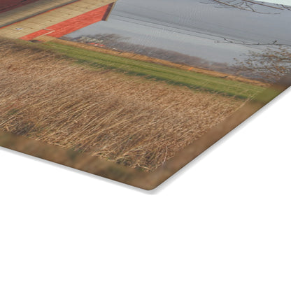 U R There Photography Harrington Road Red and Silo Rustic Farmhouse Tempered-Glass Cutting Board