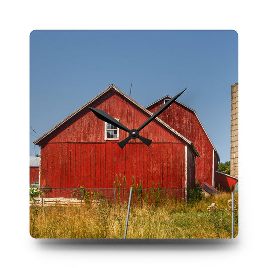 Shoemaker Road Reds Rustic Farmhouse Acrylic Analog Wall Clock 10.75'' × 10.75'' (Square)