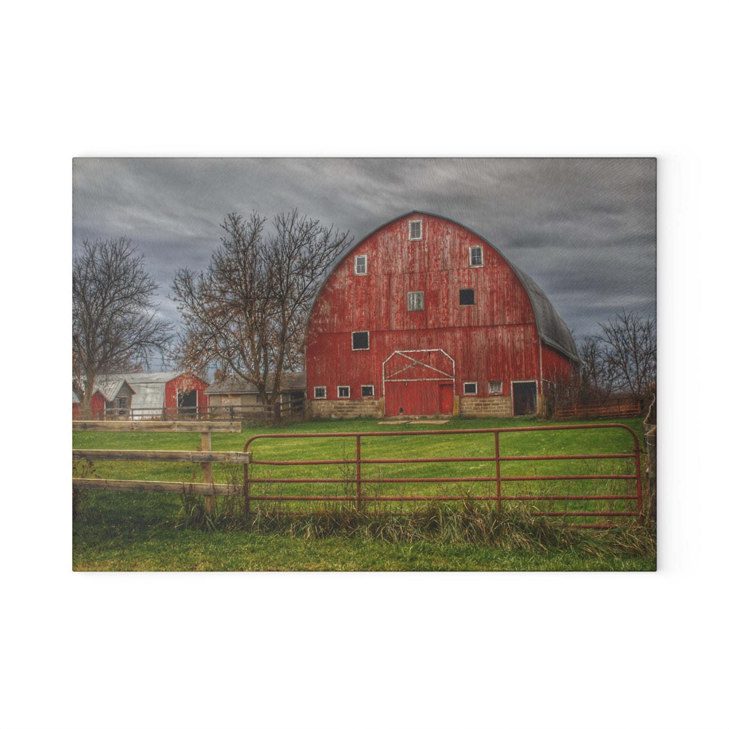 U R There Photography Beyond the Fence Red Rustic Farmhouse Tempered-Glass Cutting Board