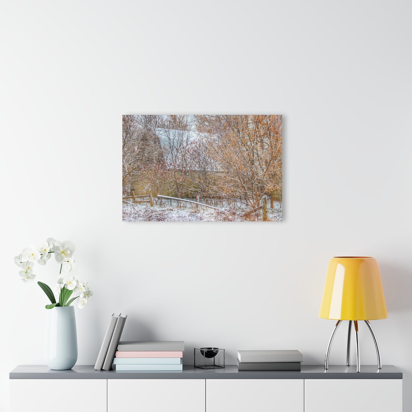 U R There Photography Dryden Road Hidden Winter Grey Rustic Farmhouse Acrylic Wall Print