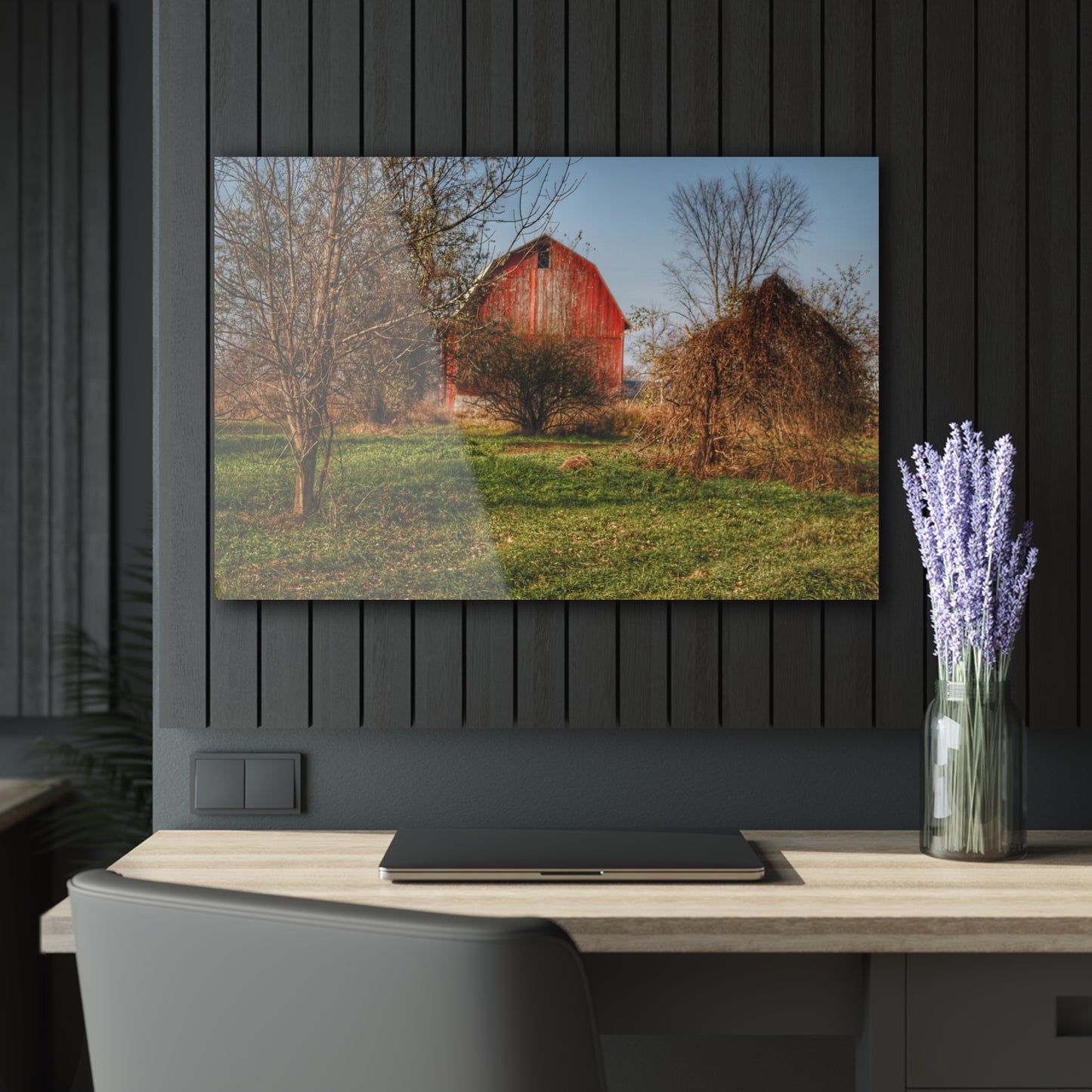 U R There Photography Columbiaville Red in November Rustic Farmhouse Acrylic Wall Print