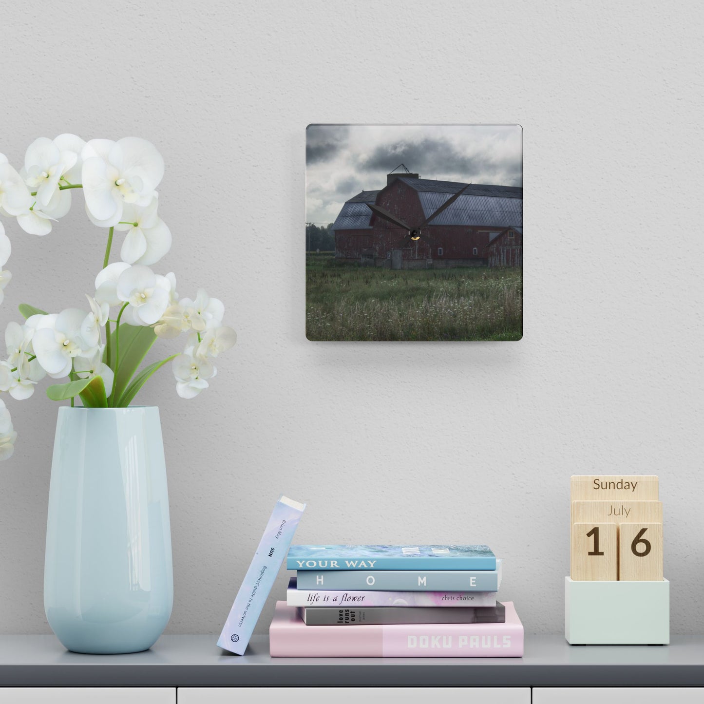 U R There Photography Glover Road Reds Rustic Farmhouse Acrylic Analog Wall Clock