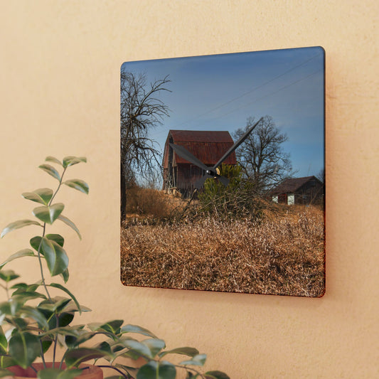 U R There Photography Klam Road Rusted Reds Rustic Farmhouse Acrylic Analog Wall Clock