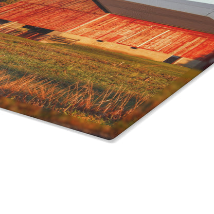 U R There Photography Lake Pleasant Corral Red II Rustic Farmhouse Tempered-Glass Cutting Board