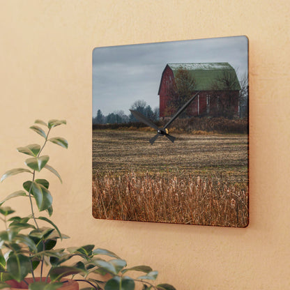 U R There Photography Bowers Road Red IV Rustic Farmhouse Acrylic Analog Wall Clock