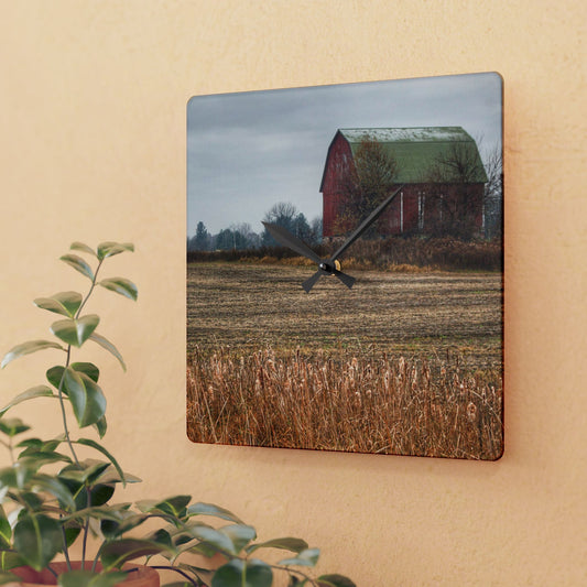 U R There Photography Bowers Road Red IV Rustic Farmhouse Acrylic Analog Wall Clock