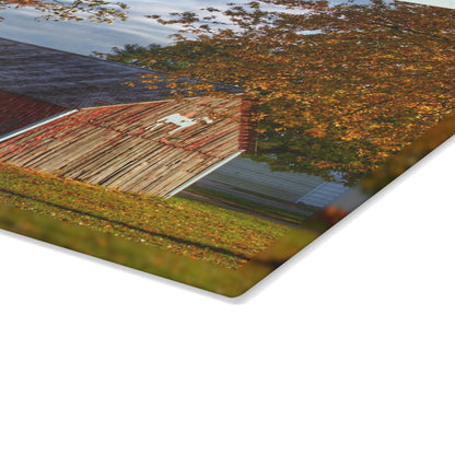 U R There Photography Marlette Road Fall Red Rustic Farmhouse Tempered-Glass Cutting Board