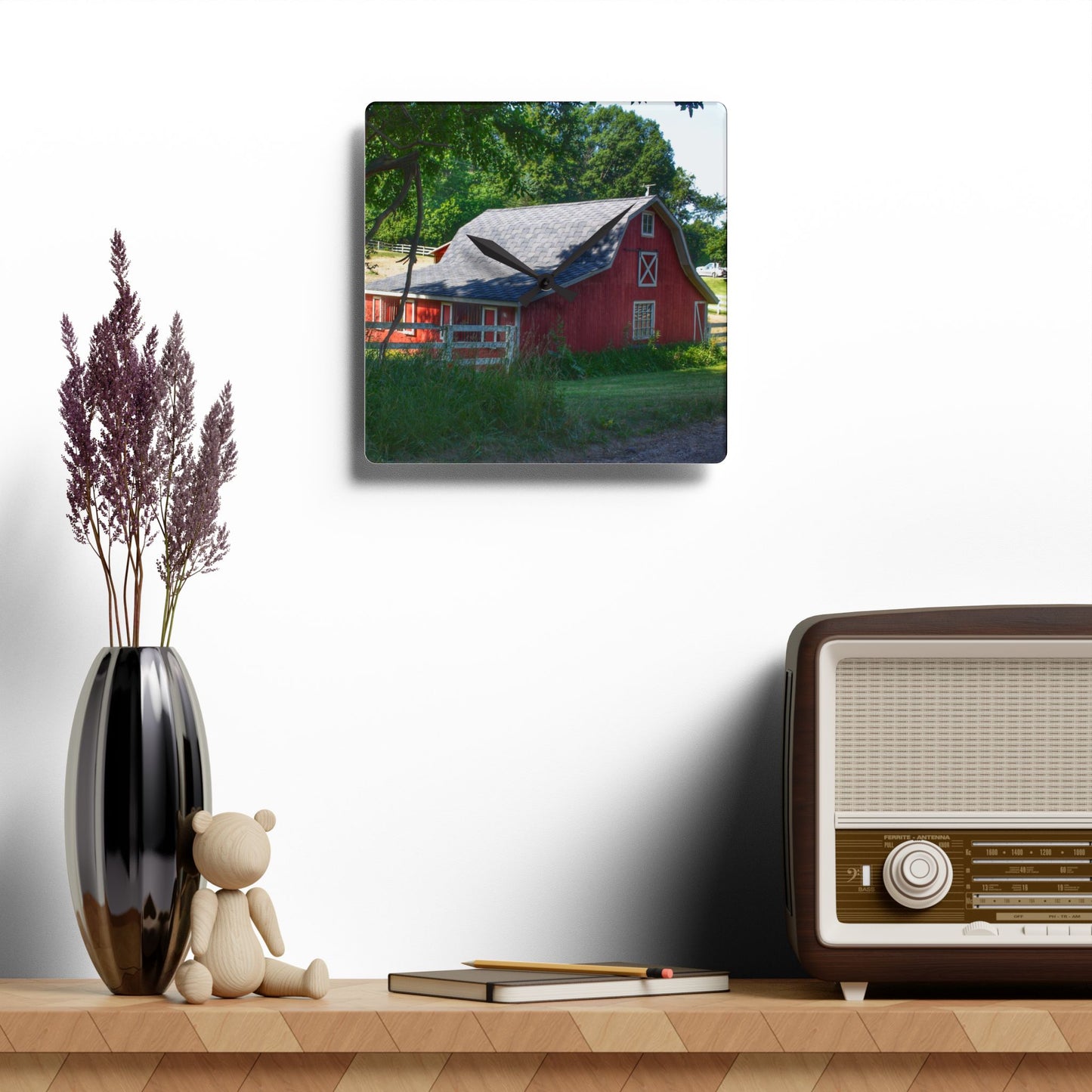 U R There Photography Davis Lake Road Little Red Rustic Farmhouse Acrylic Analog Wall Clock