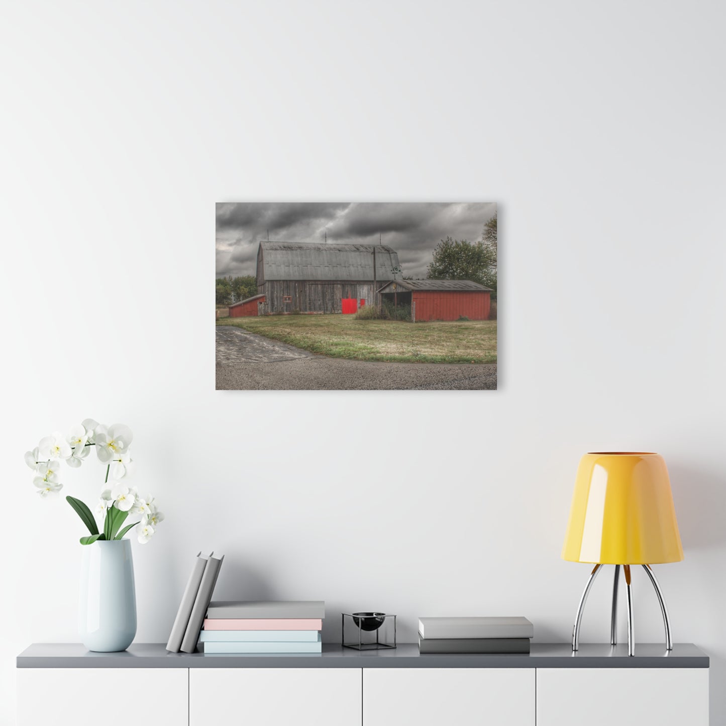 U R There Photography Wadsworth Road Grey Saltbox Rustic Farmhouse Acrylic Wall Print
