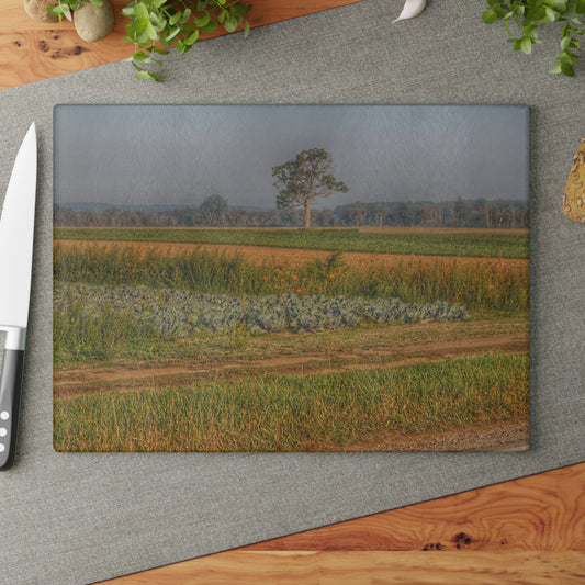 U R There Photography Cabbage and Pumpkin Patch Rustic Farmhouse Tempered-Glass Cutting Board