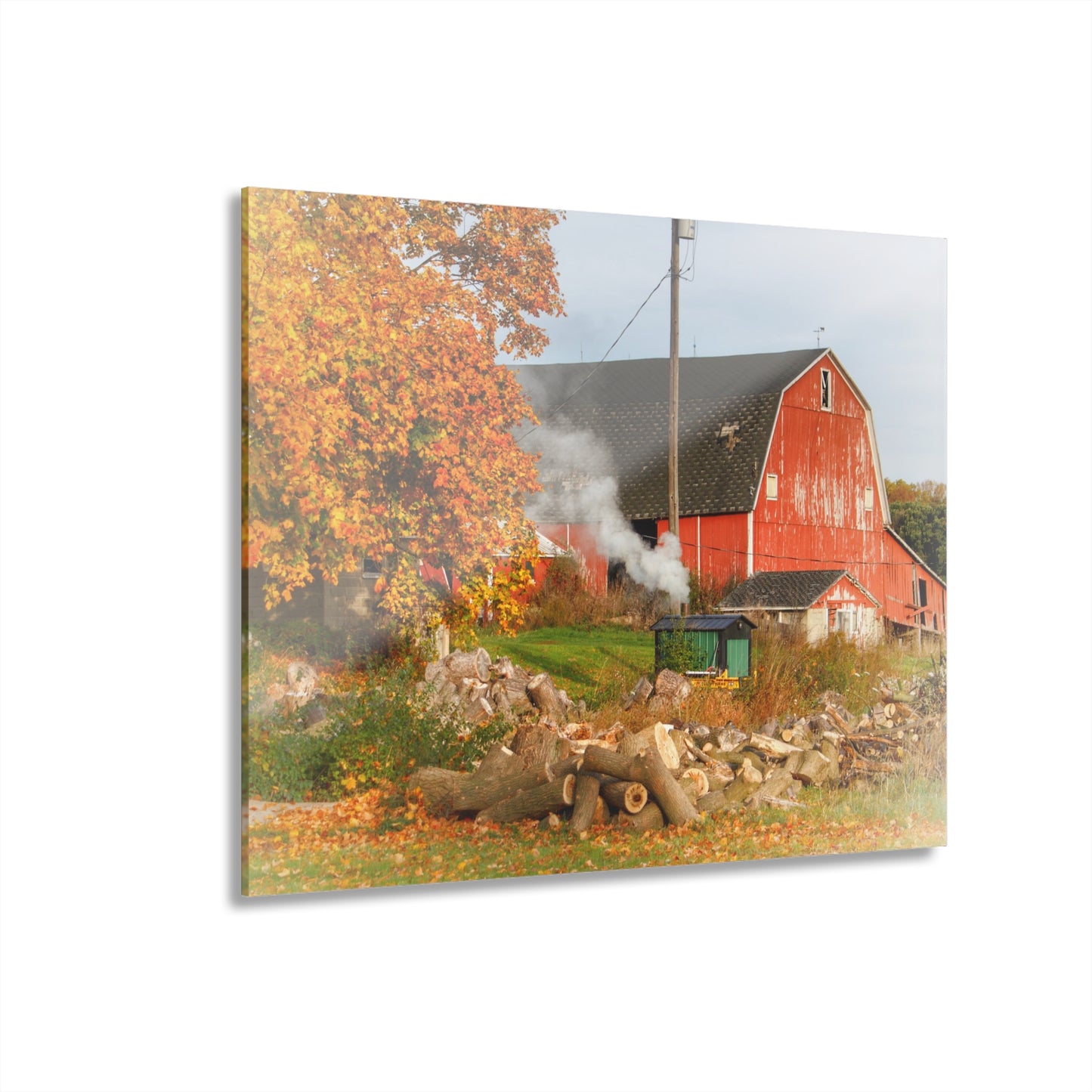 U R There Photography Greenwood Road Red in the Fall Rustic Farmhouse Acrylic Wall Print