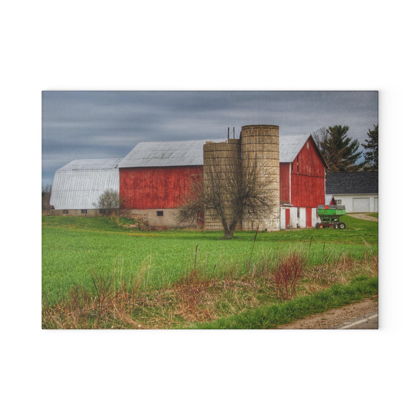 U R There Photography Fostoria Red III Rustic Farmhouse Tempered-Glass Cutting Board