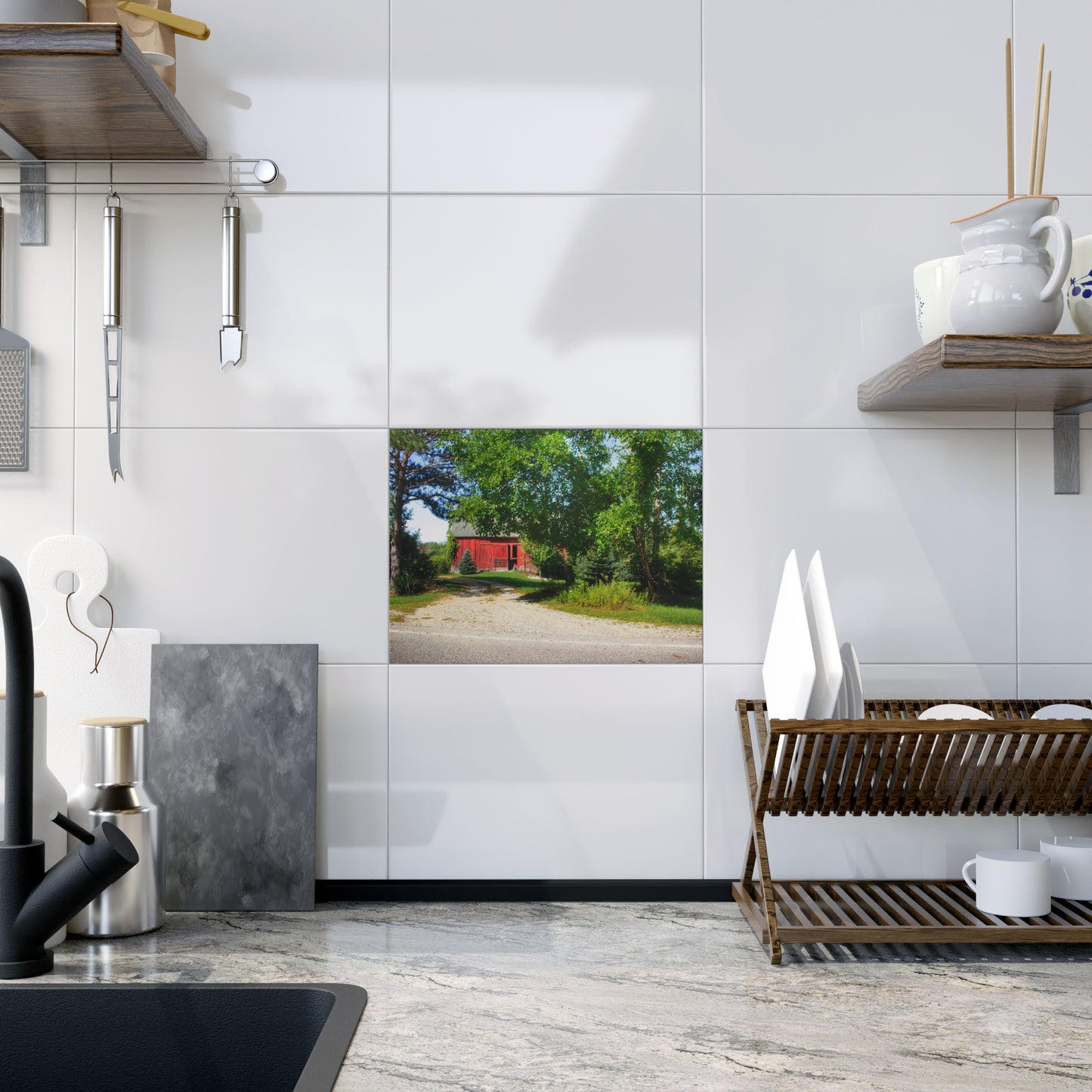 U R There Photography Caro Hidden Red Rustic Farmhouse Decorative Ceramic Tile