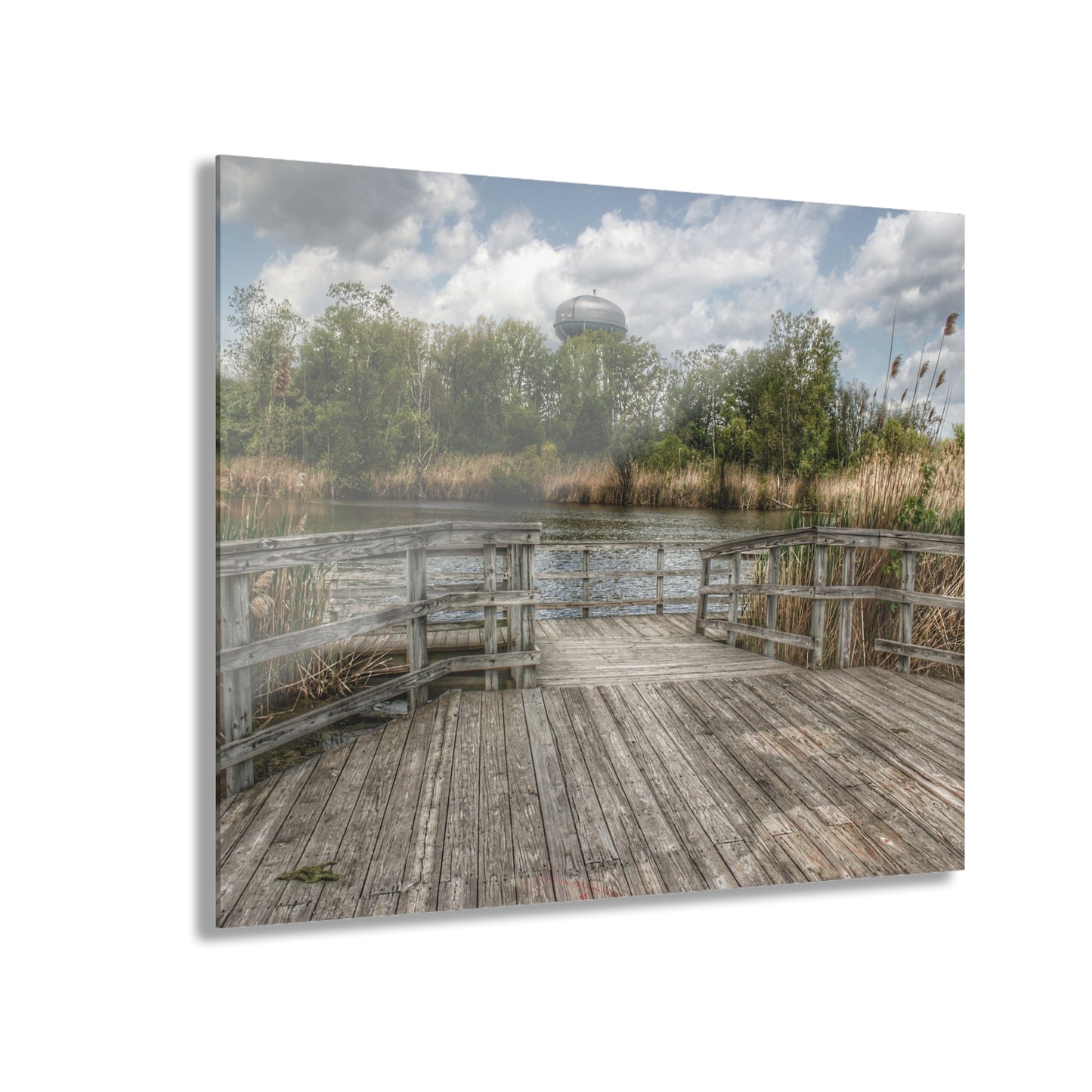 U R There Photography Bridge Overlooking Water Tower Park in Lapeer Rustic Farmhouse Acrylic Wall Print