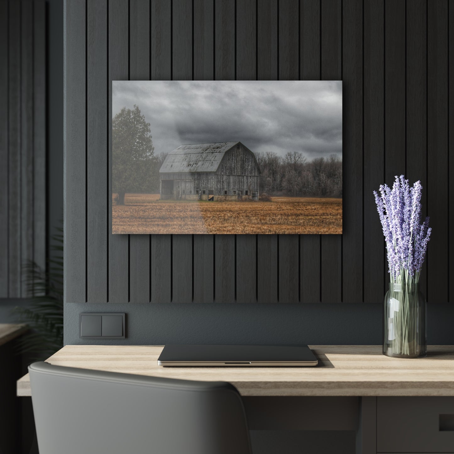 U R There Photography Grey Barn and Tree Rustic Farmhouse Acrylic Wall Print
