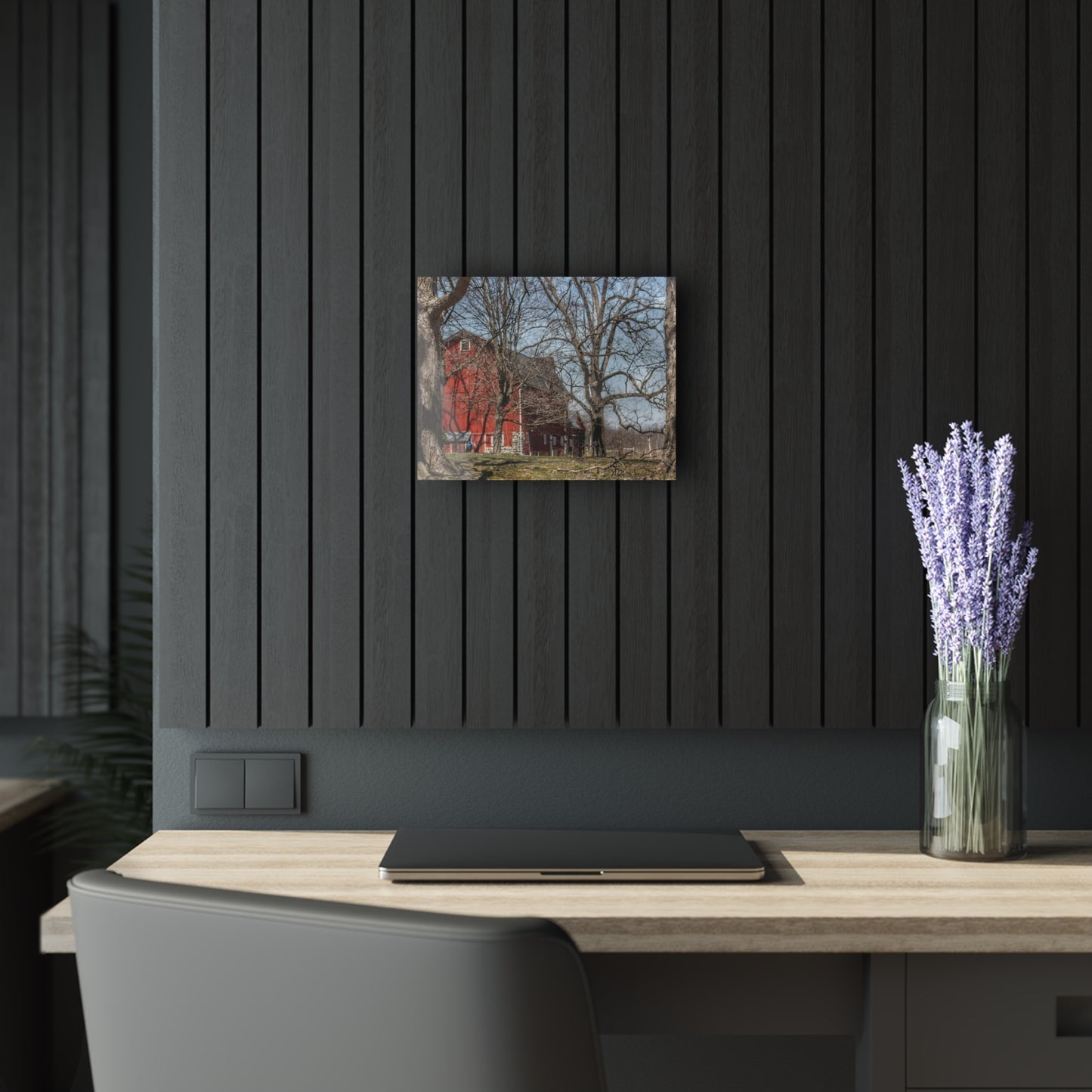 U R There Photography Hill Road Red Rustic Farmhouse Acrylic Wall Print