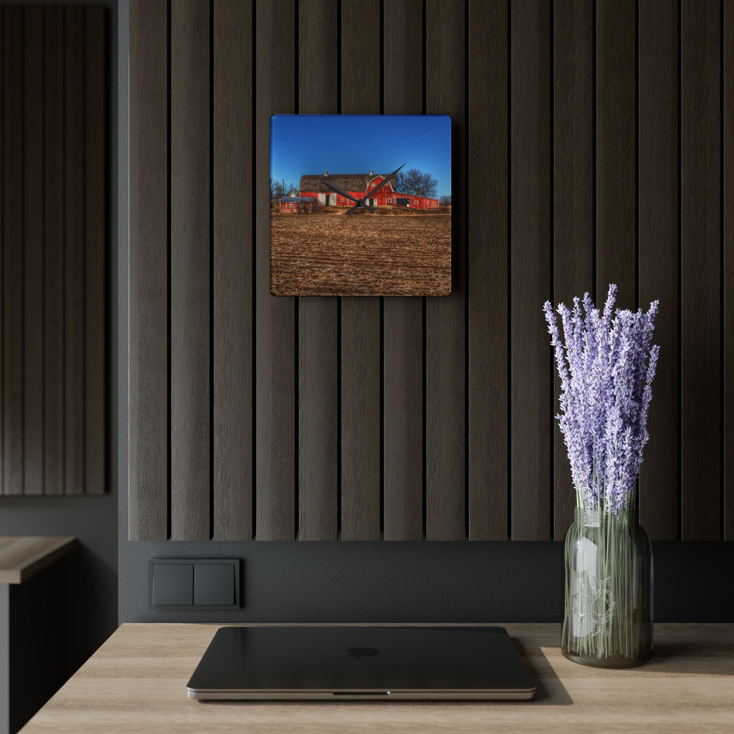 U R There Photography Rochester Road Red II Rustic Farmhouse Acrylic Analog Wall Clock