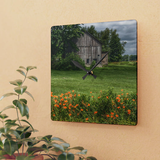 U R There Photography Millington Road Lilly Grey Rustic Farmhouse Acrylic Analog Wall Clock