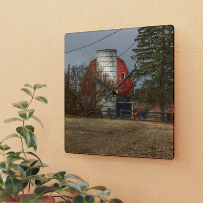 U R There Photography Blood Road Red and Horses Rustic Farmhouse Acrylic Analog Wall Clock