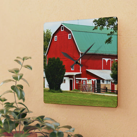 U R There Photography Stewart Road Red II Rustic Farmhouse Acrylic Analog Wall Clock
