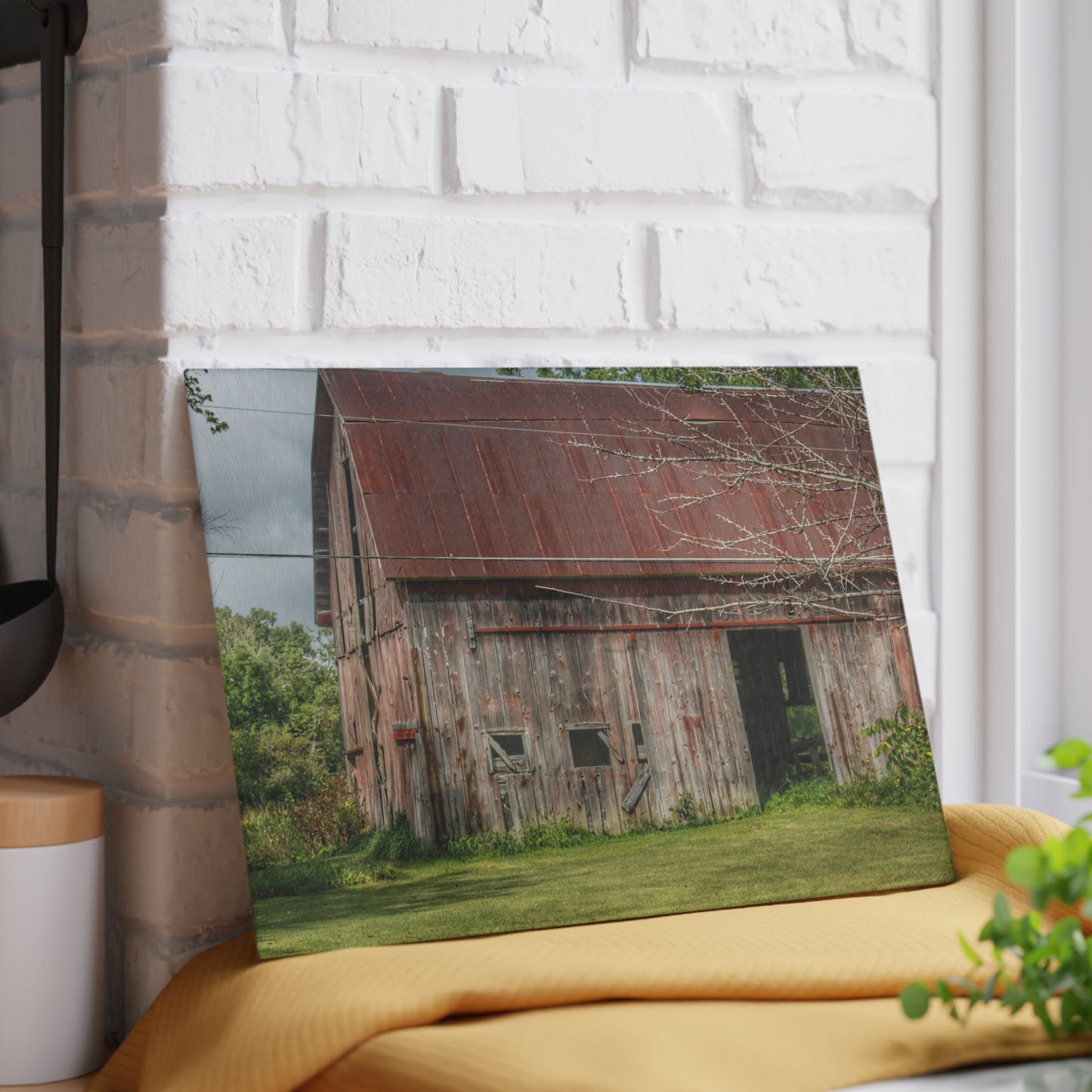 U R There Photography Columbiaville Roadside Grey and Rusted Rustic Farmhouse Tempered-Glass Cutting Board