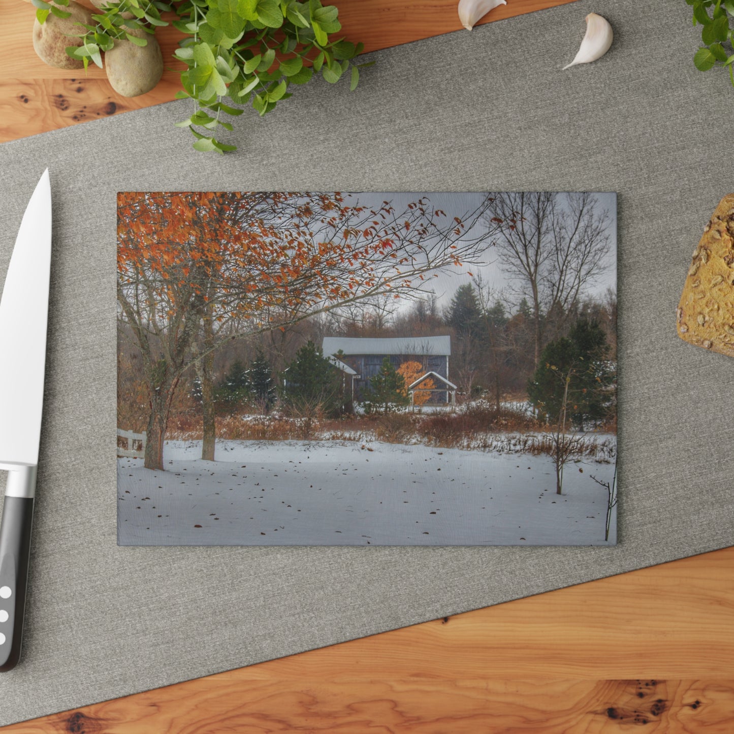 U R There Photography Oregon Road Blue Rustic Farmhouse Tempered-Glass Cutting Board