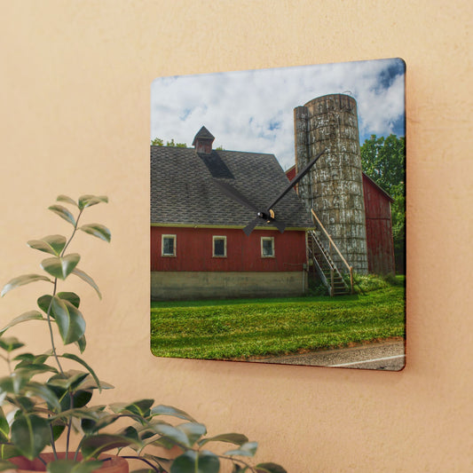 U R There Photography Metamora Red Silo Rustic Farmhouse Acrylic Analog Wall Clock