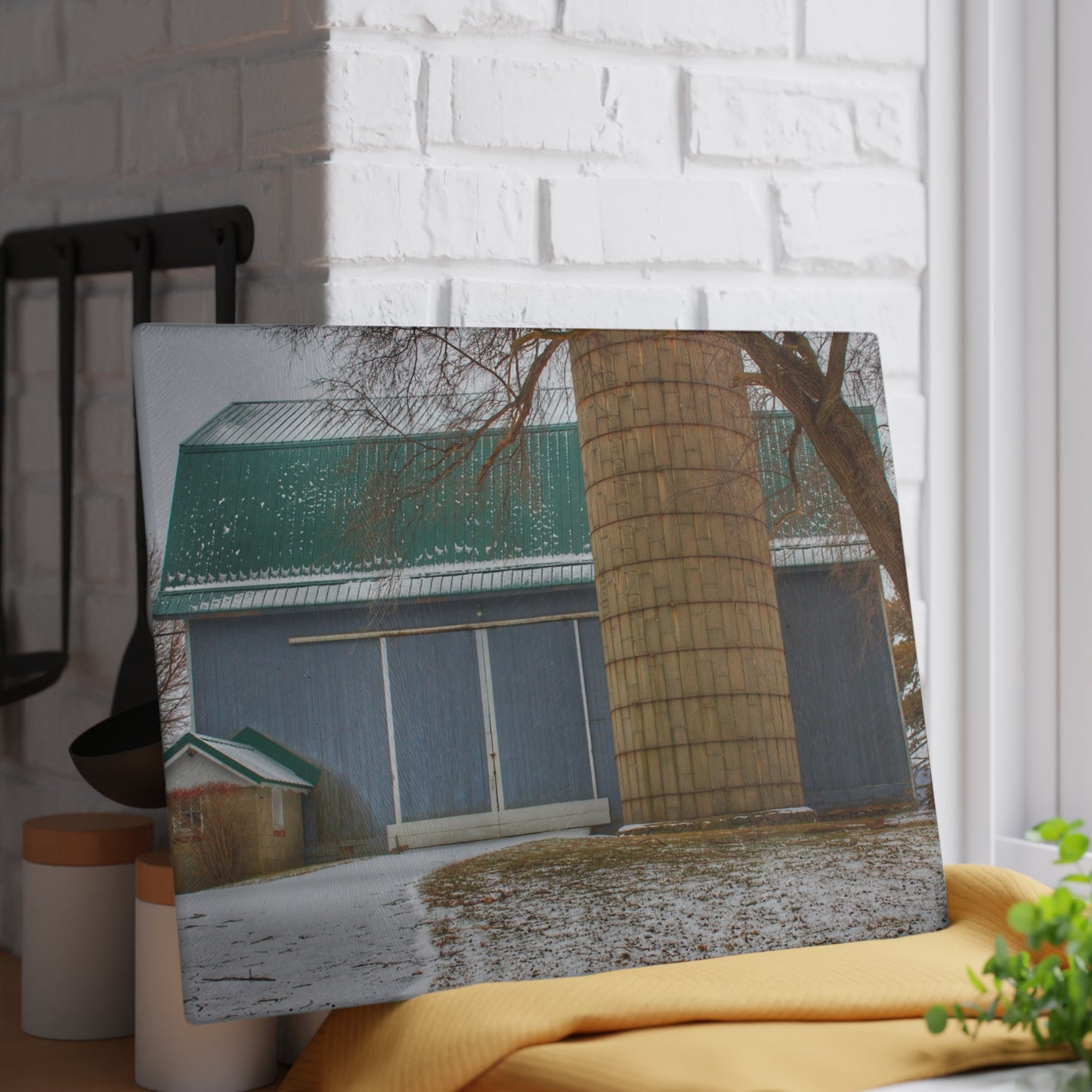 U R There Photography Hollow Corners Grey and Silo Rustic Farmhouse Tempered-Glass Cutting Board