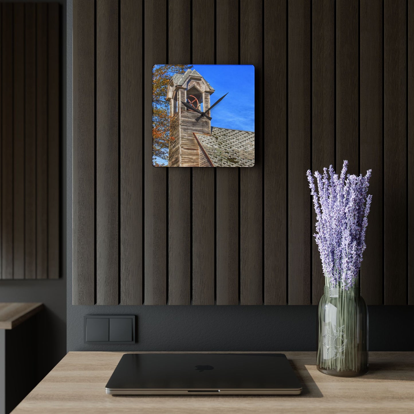 U R There Photography Schoolhouse of Marlette Road II Rustic Farmhouse Acrylic Analog Wall Clock