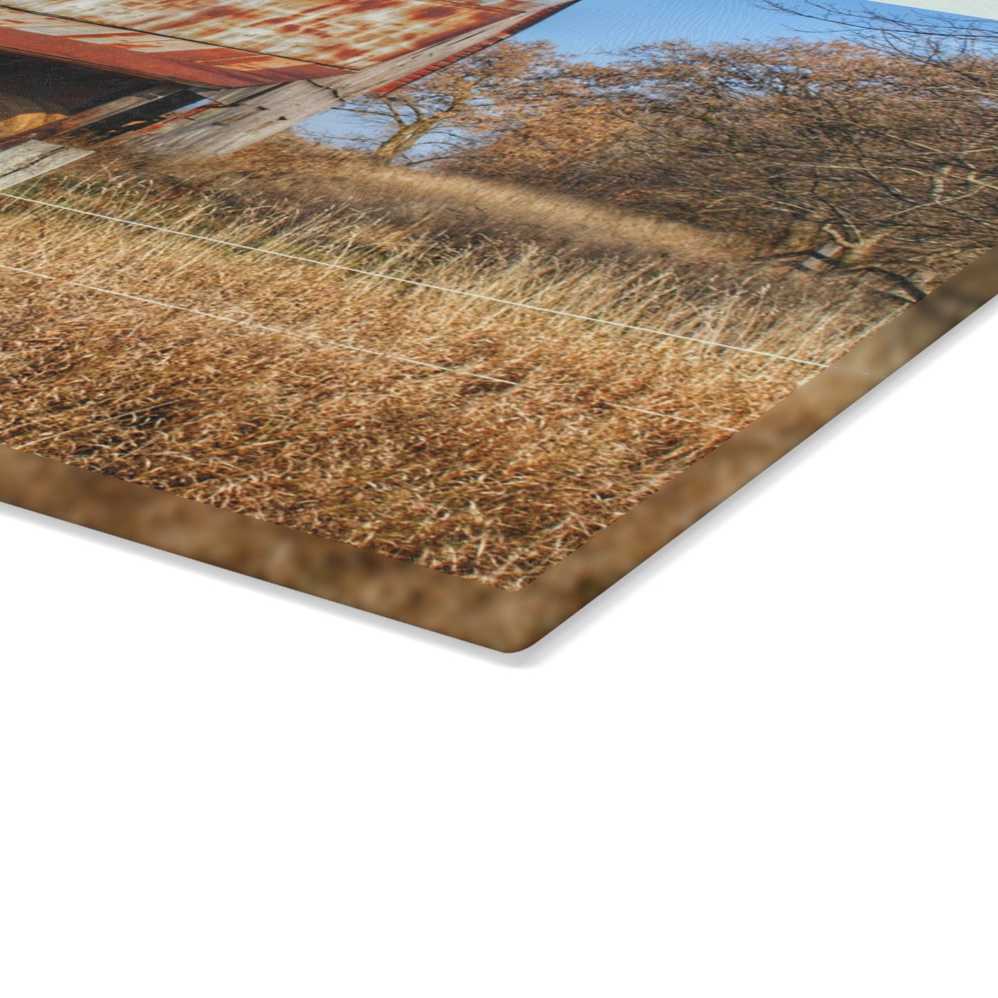U R There Photography Dodge Road Hay Barn I Rustic Farmhouse Tempered-Glass Cutting Board