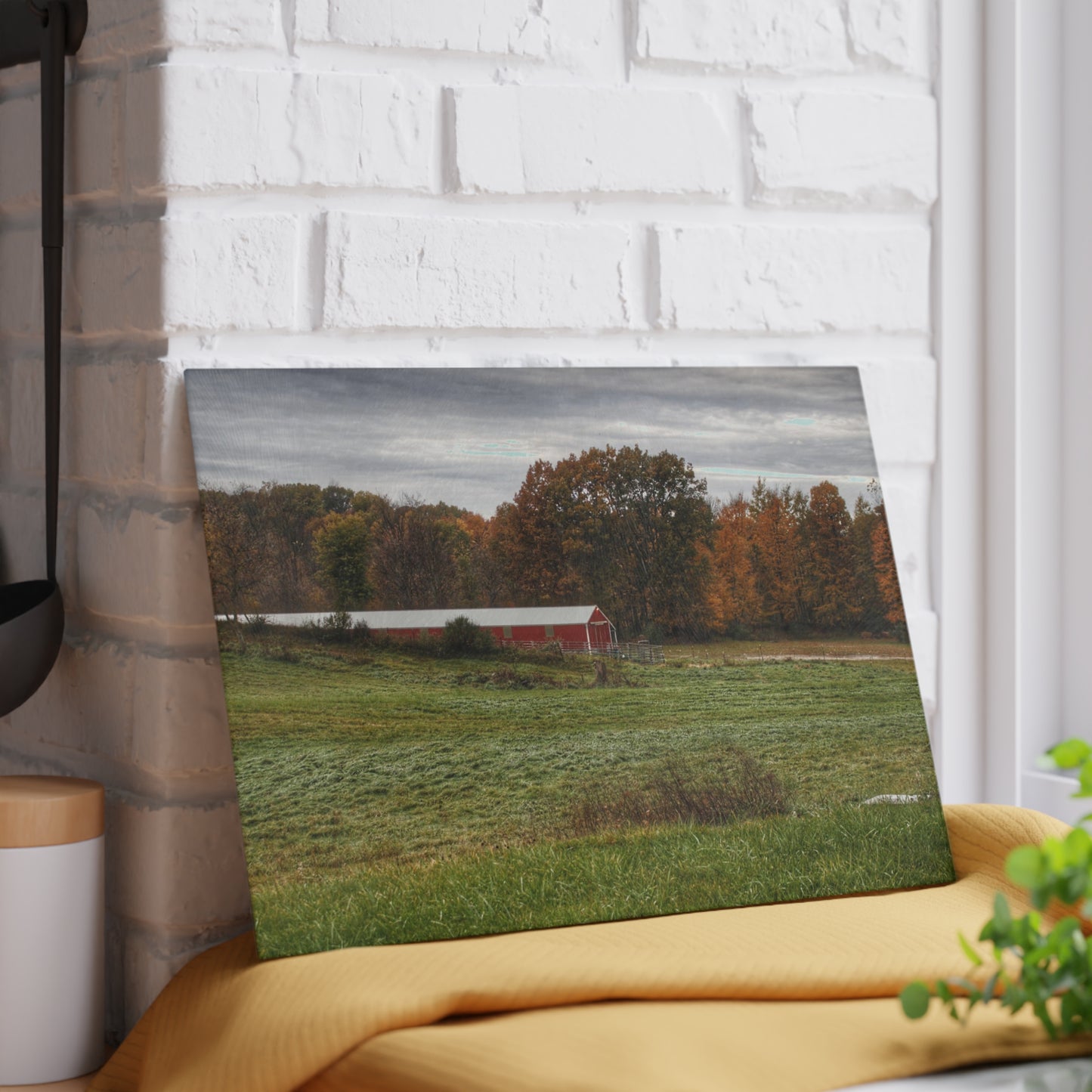 U R There Photography Bronson Lake Hidden Red I Rustic Farmhouse Tempered-Glass Cutting Board