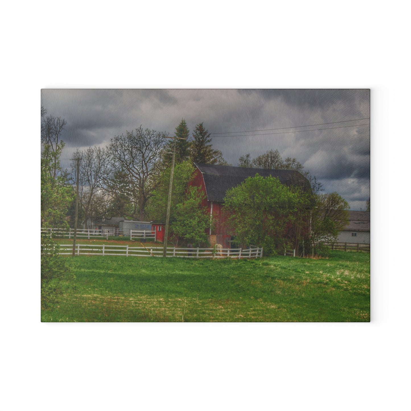 U R There Photography Hassler Lake Hidden Red Rustic Farmhouse Tempered-Glass Cutting Board
