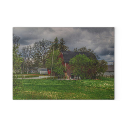 U R There Photography Hassler Lake Hidden Red Rustic Farmhouse Tempered-Glass Cutting Board