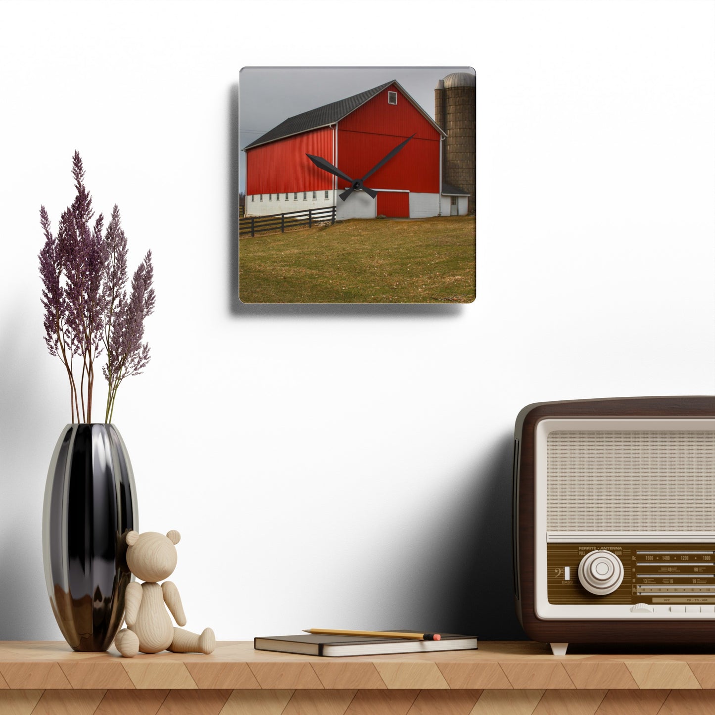 Barn Boutique Rustic Acrylic Analog Wall Clock| Brocker Road Red I