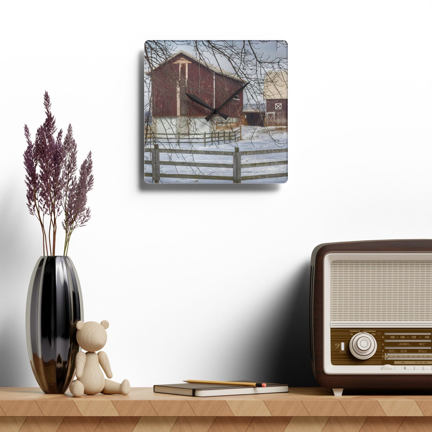 U R There Photography Ebeling Brown Rustic Farmhouse Acrylic Analog Wall Clock