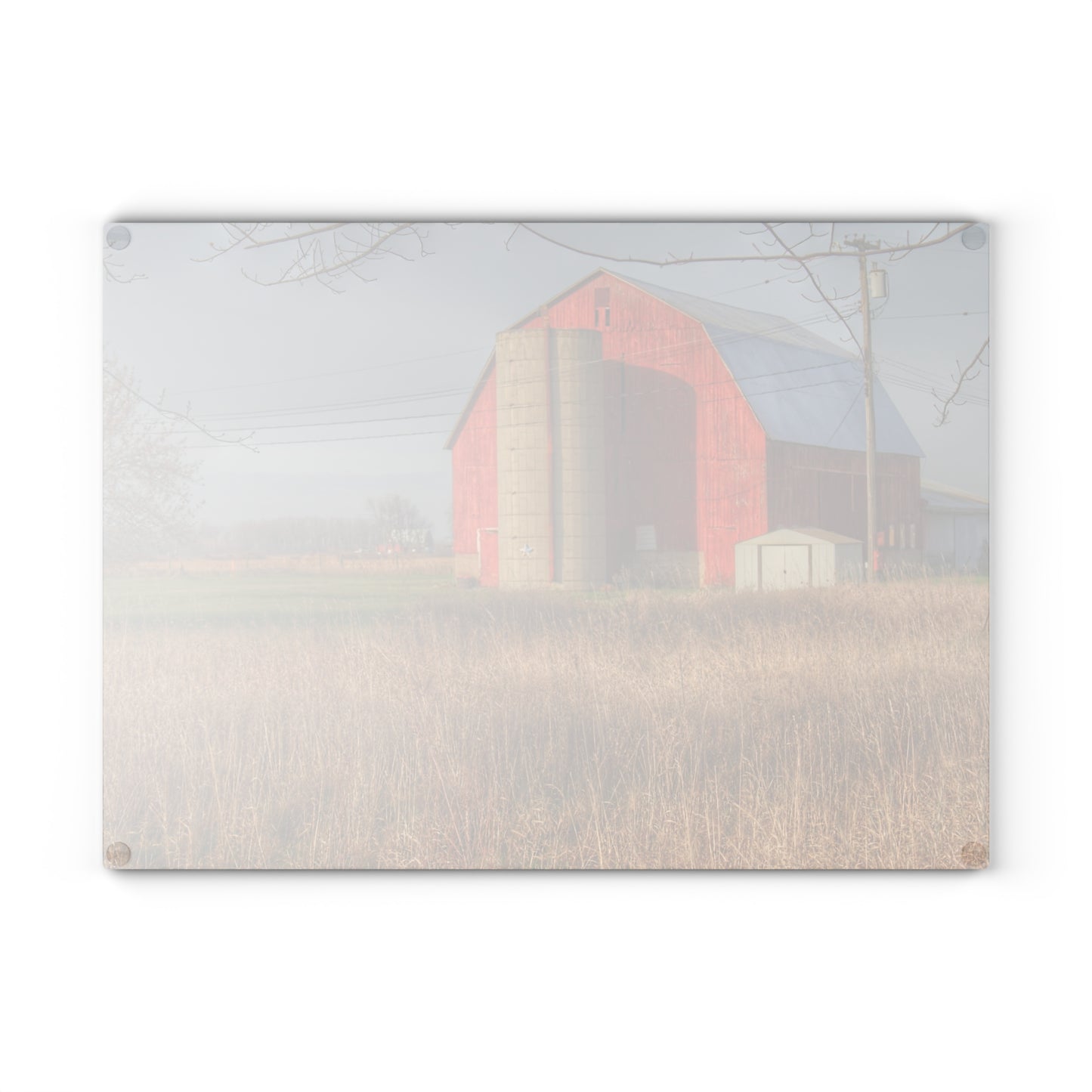 U R There Photography Harrington Road Red and Silo Rustic Farmhouse Tempered-Glass Cutting Board