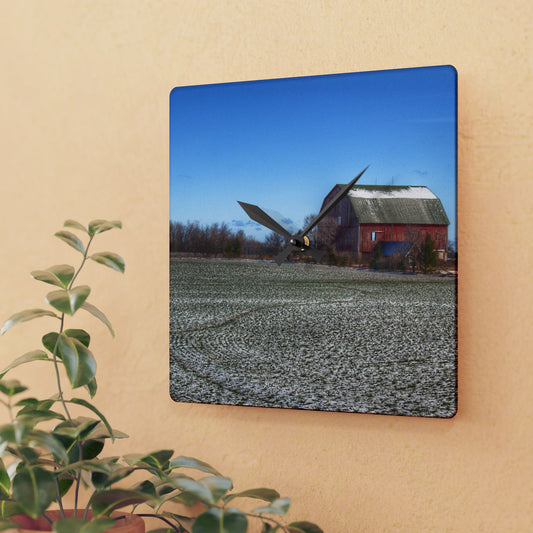 U R There Photography Early Spring Red I Rustic Farmhouse Acrylic Analog Wall Clock