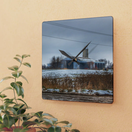 U R There Photography Noble Road Blue Cow Barn Rustic Farmhouse Acrylic Analog Wall Clock