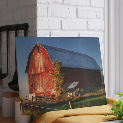 U R There Photography Columbiaville Red III Rustic Farmhouse Tempered-Glass Cutting Board