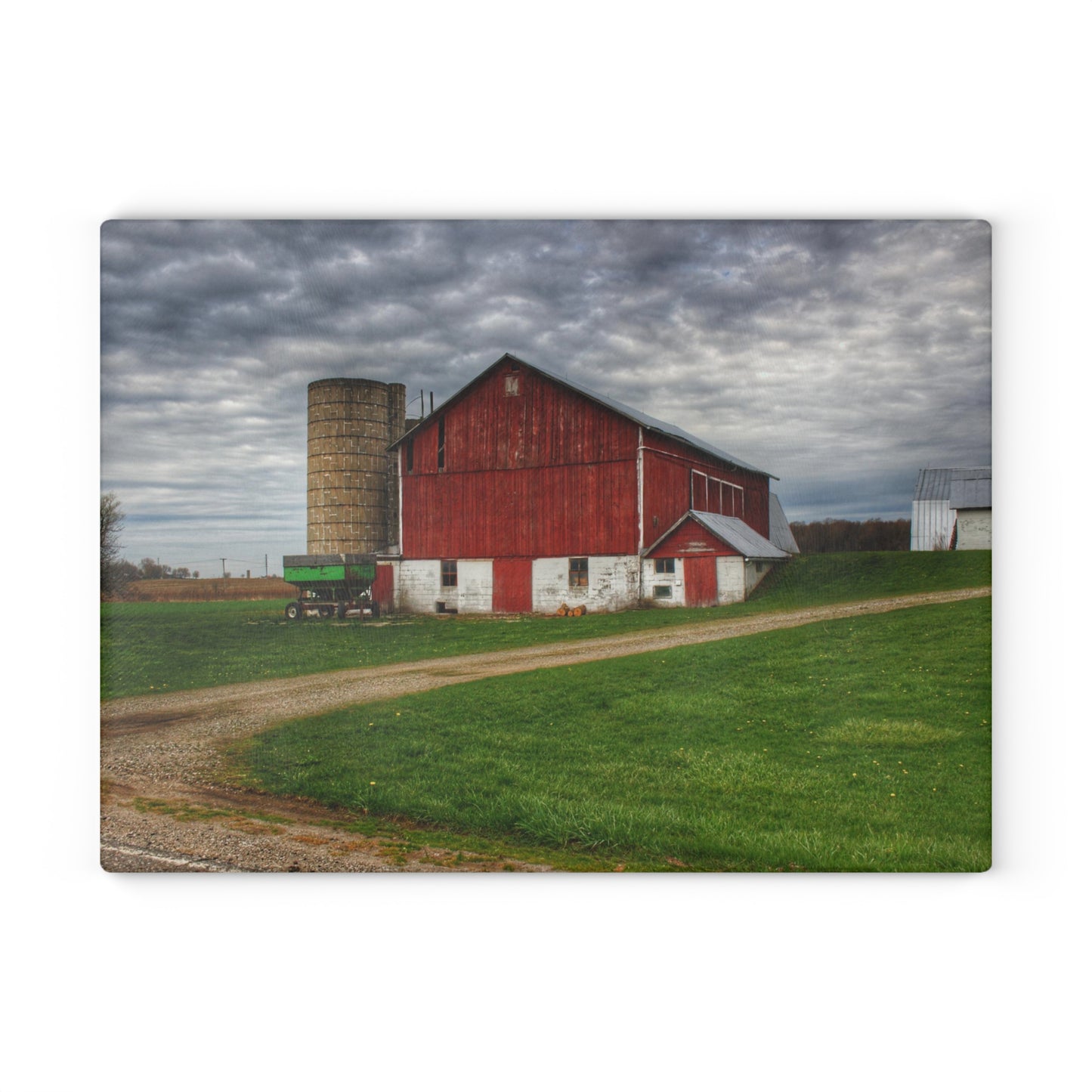 U R There Photography Fostoria Red II Rustic Farmhouse Tempered-Glass Cutting Board