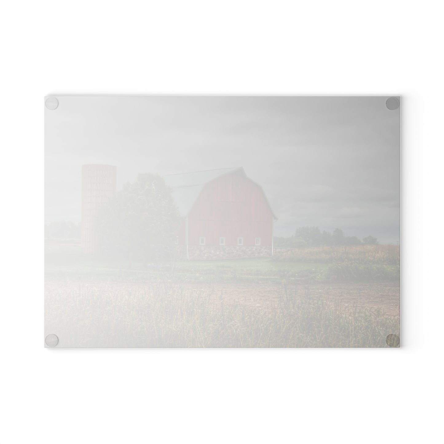 U R There Photography Clifford Road Red and Silo II Rustic Farmhouse Tempered-Glass Cutting Board