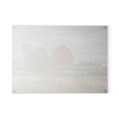 U R There Photography Clifford Road Red and Silo II Rustic Farmhouse Tempered-Glass Cutting Board