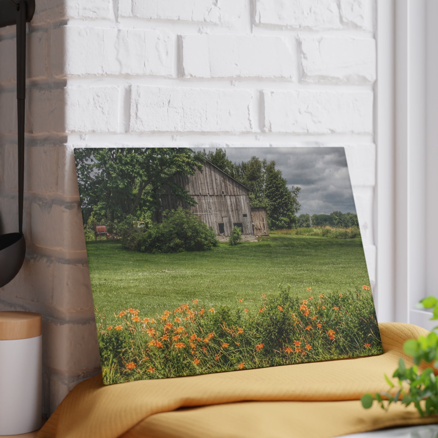 U R There Photography Millington Road Lilly Grey Rustic Farmhouse Tempered-Glass Cutting Board