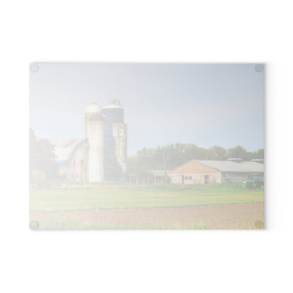 U R There Photography M-25 Old Grey and Silos Rustic Farmhouse Tempered-Glass Cutting Board