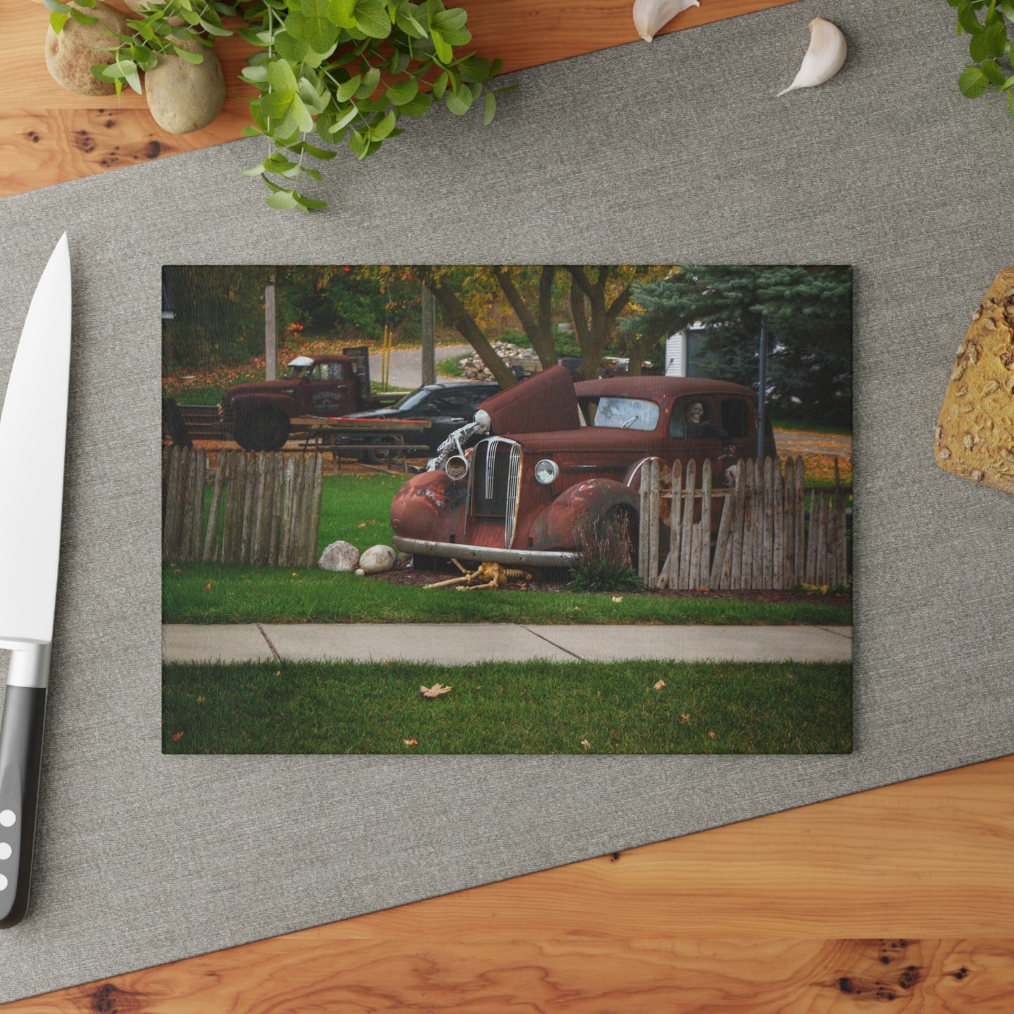 U R There Photography Oak Road Metamora Mechanics Rustic Farmhouse Tempered-Glass Cutting Board