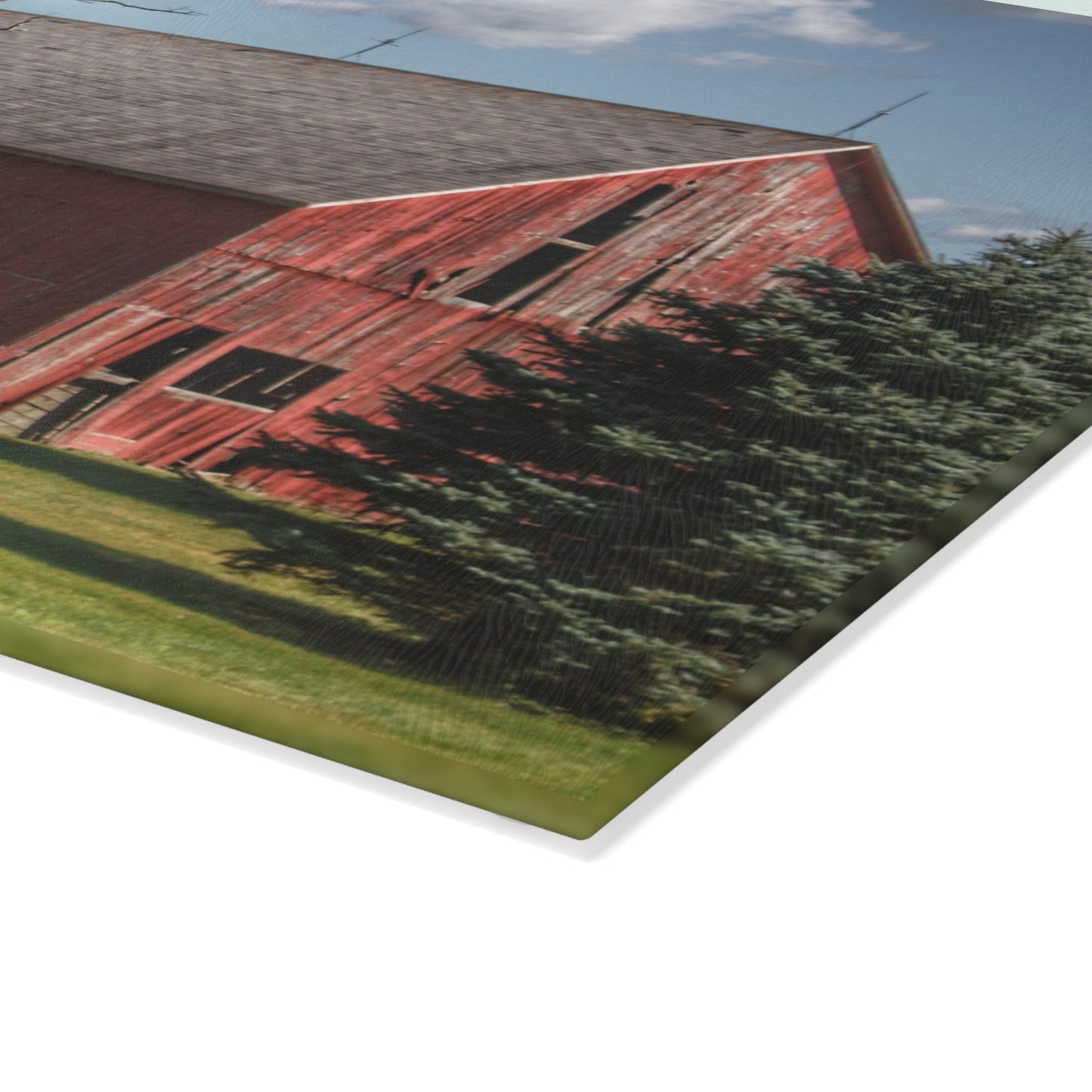 U R There Photography Havens Road Red Among the Pines Rustic Farmhouse Tempered-Glass Cutting Board